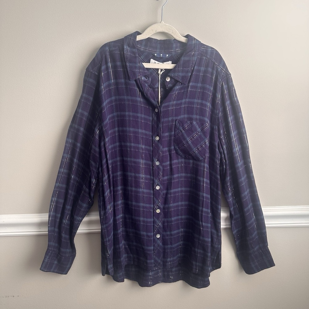 Tommy Bahama Womens Blue Green Plaid Long Sleeve Flannel Shirt M Hipster NWT